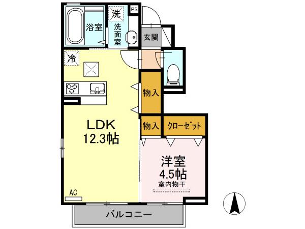 ヴィレッタ B棟(1LDK/1階)の間取り写真