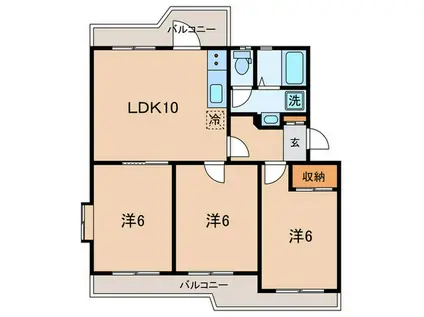 市ヶ谷加賀町アパ-トH棟(3LDK/1階)の間取り写真