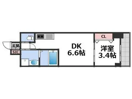 クローバー・グランデ今里(1DK/10階)の間取り写真