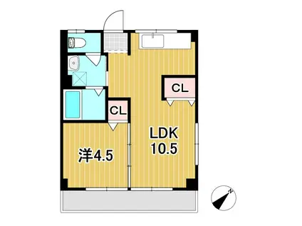 たちばなマンション(1LDK/2階)の間取り写真