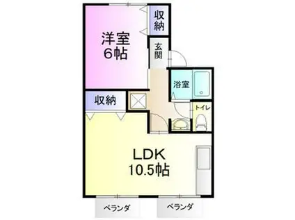 セジュールヒロ・カメヤ A棟B棟(1LDK/2階)の間取り写真