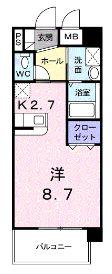 ベルマーレ(ワンルーム/4階)の間取り写真