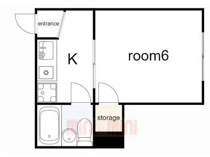 ツイン村雨(ワンルーム/1階)の間取り写真