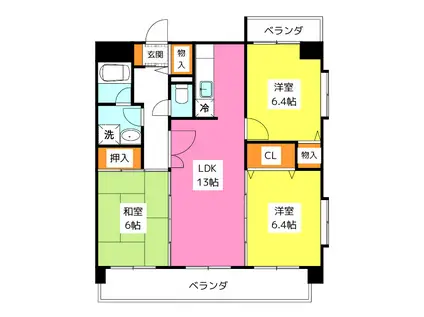 マンハイム板付(3LDK/6階)の間取り写真