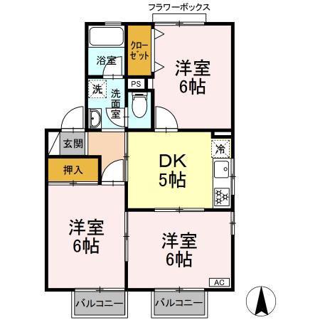 滝田アパート(3DK/2階)の間取り写真
