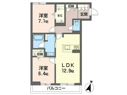 SHAMAISON セルディーナ イースト(2LDK/2階)の間取り写真