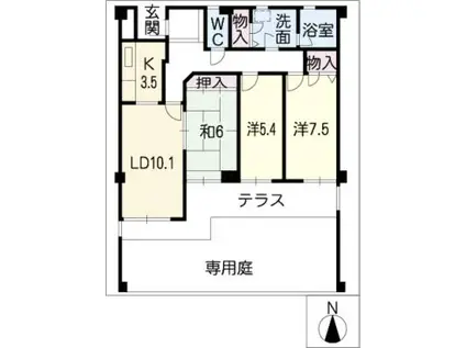 茶屋ヶ坂パークマンション(3LDK/1階)の間取り写真