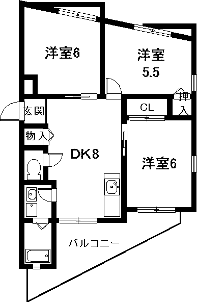 レジデンス八筋(3DK/7階)の間取り写真