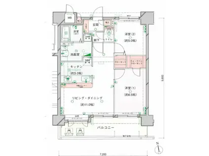 センチュリー・プラチナマンション大鳥居(2LDK/12階)の間取り写真