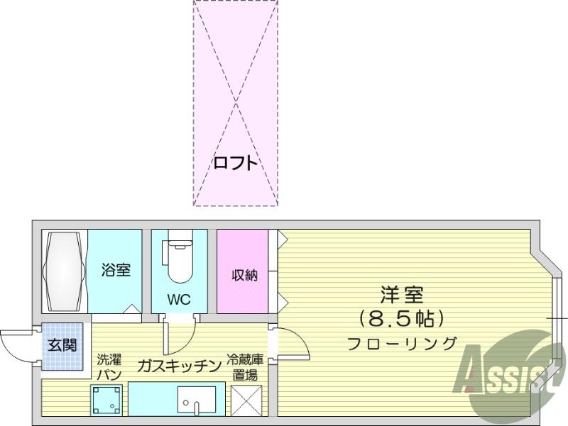 ホワイトキャッスル34番館(1K/2階)の間取り写真