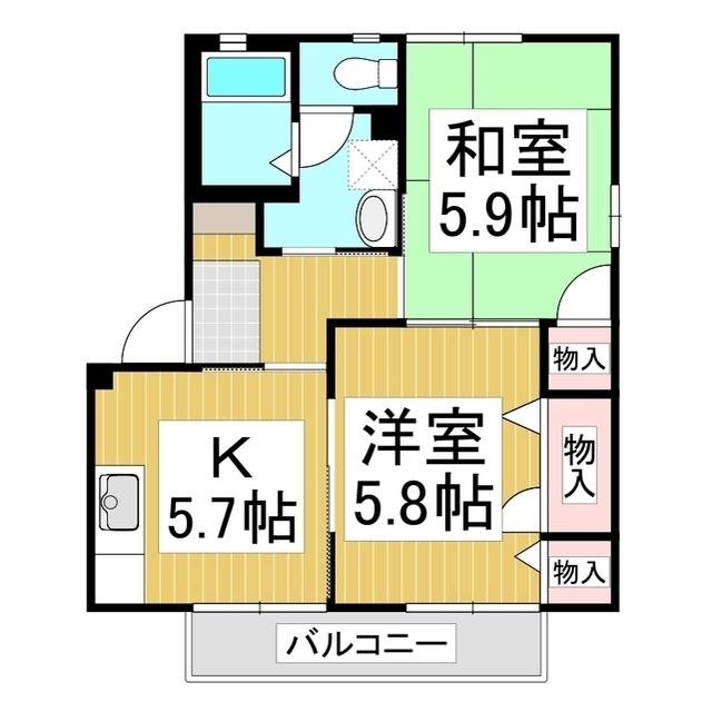 シェル・上池田B(2K/1階)の間取り写真