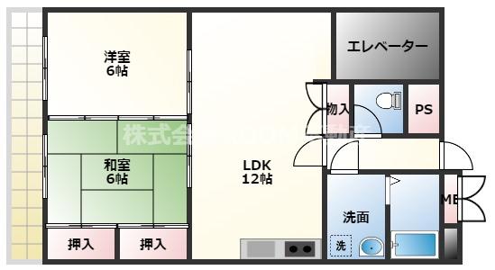 都城ビル(2LDK/2階)の間取り写真