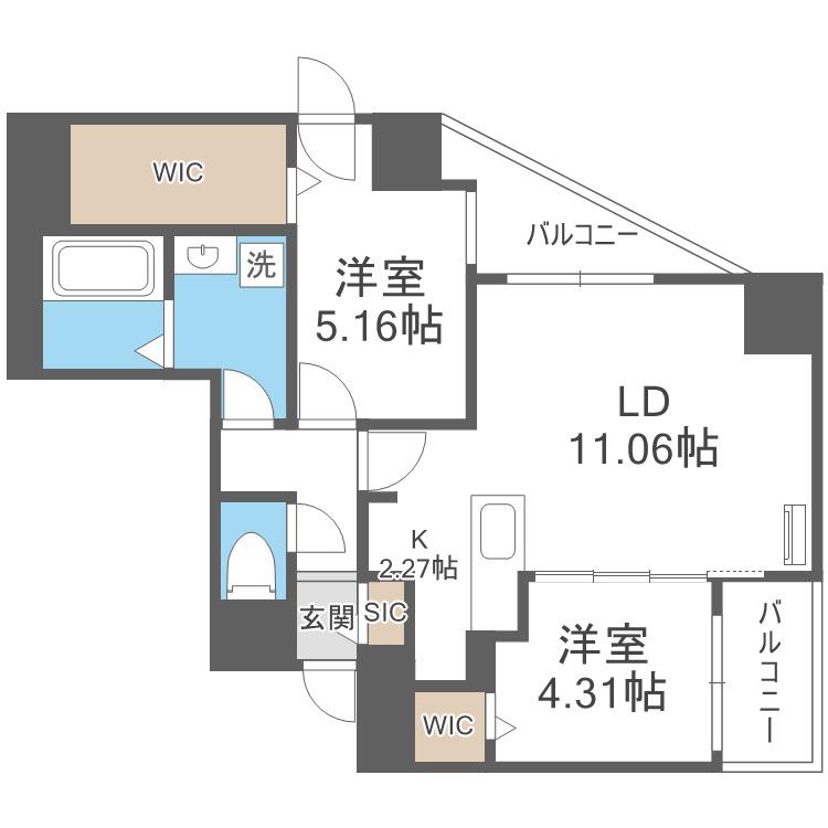 WELLZ N5(2LDK/12階)の間取り写真