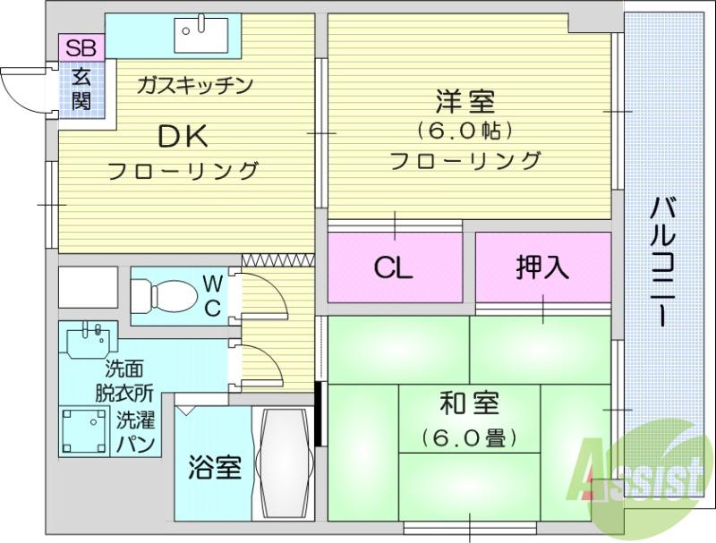 豊徳ハイツ(2DK/1階)の間取り写真