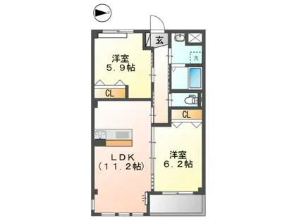 サンウッド南大高(2LDK/2階)の間取り写真