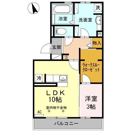 ウエスト フィールド B(1LDK/3階)の間取り写真