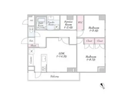 BLUROCK神楽坂 ブルロック神楽坂(2SLDK/3階)の間取り写真