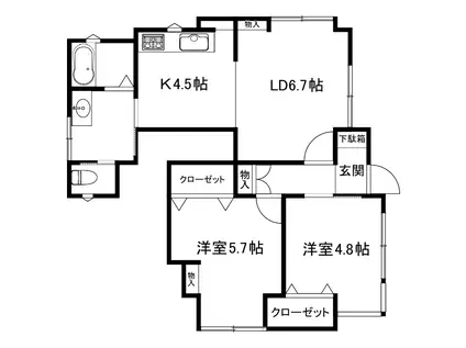 篠原東2丁目9-11 A棟(2LDK/1階)の間取り写真