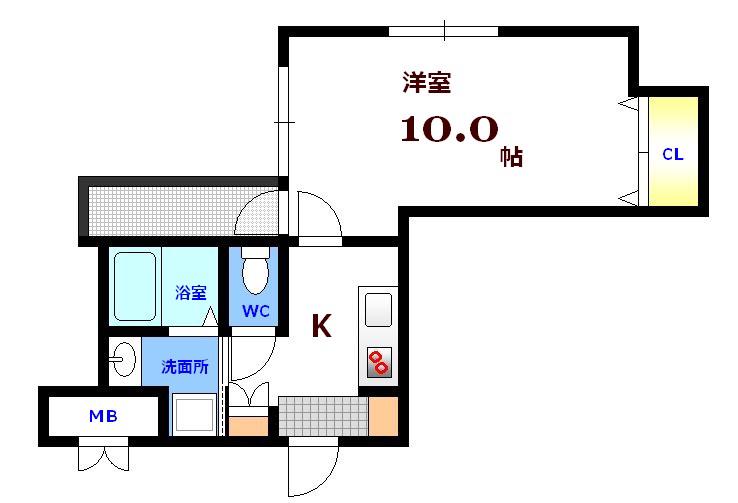 FK BLD(1K/6階)の間取り写真