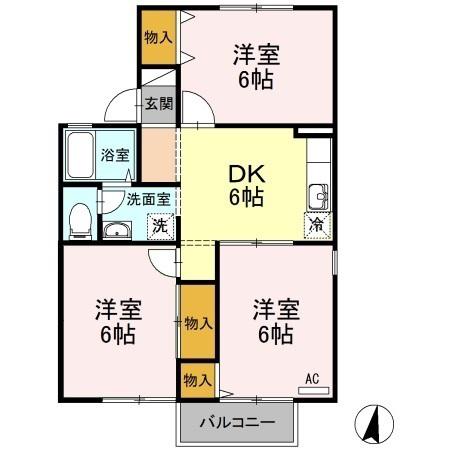 ロイヤルガーデン D(3DK/1階)の間取り写真