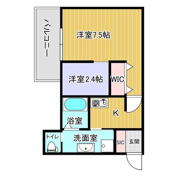 カーサフォルトゥナート堺石津駅前(2K/3階)の間取り写真