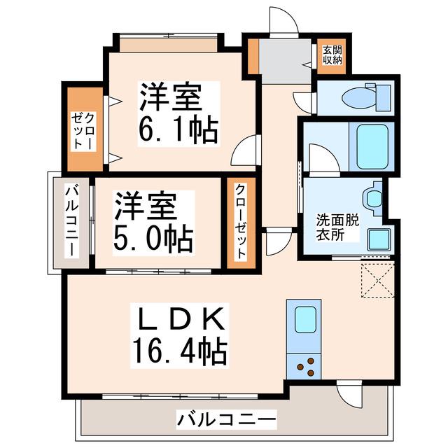 ル・ブノール大江(2LDK/9階)の間取り写真