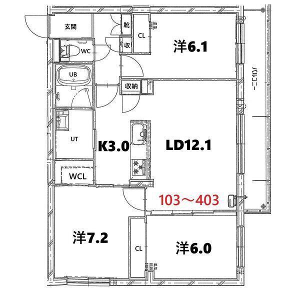 BASE厚別西(3LDK/4階)の間取り写真
