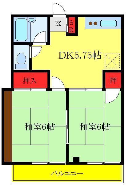 第二稲付ハイツ(2DK/3階)の間取り写真