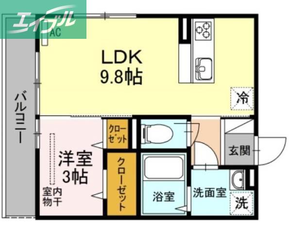 LUCE(1LDK/2階)の間取り写真