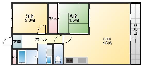 ブリス八尾(2LDK/2階)の間取り写真