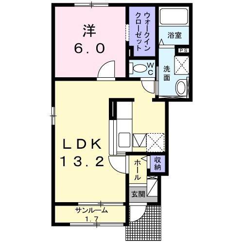 アパルトマンベールC(1LDK/1階)の間取り写真
