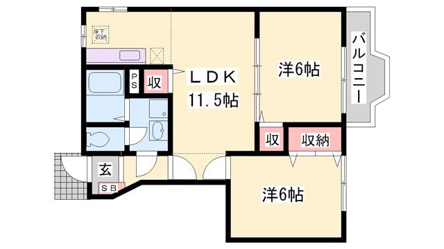 サン A棟(2LDK/1階)の間取り写真