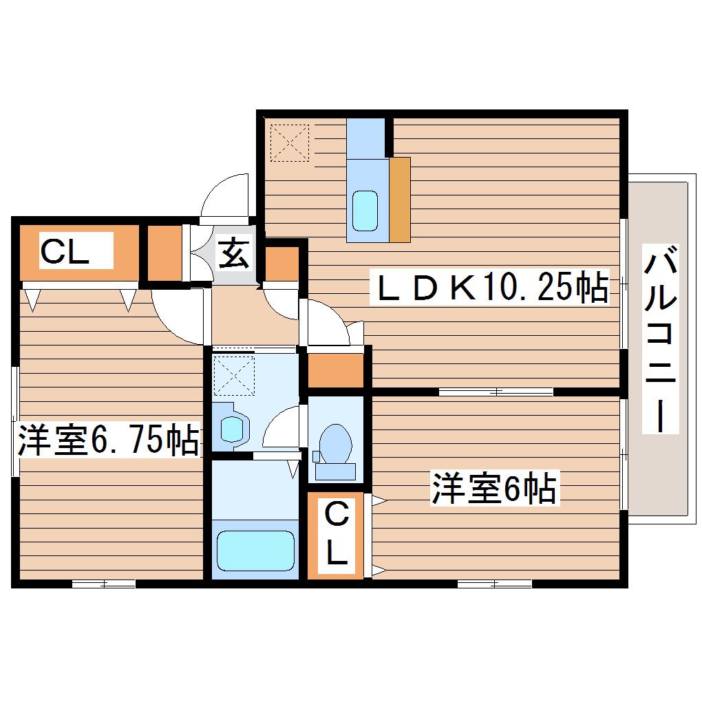 アミティエI番館(2LDK/2階)の間取り写真