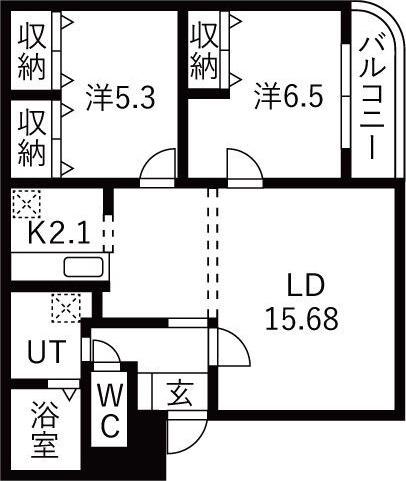 VEST LIFE21(2LDK/2階)の間取り写真