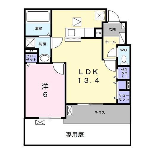 サンレーベ平川B(1LDK/1階)の間取り写真