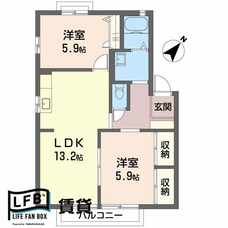 ベルヴェシティー青山 D棟(2LDK/2階)の間取り写真