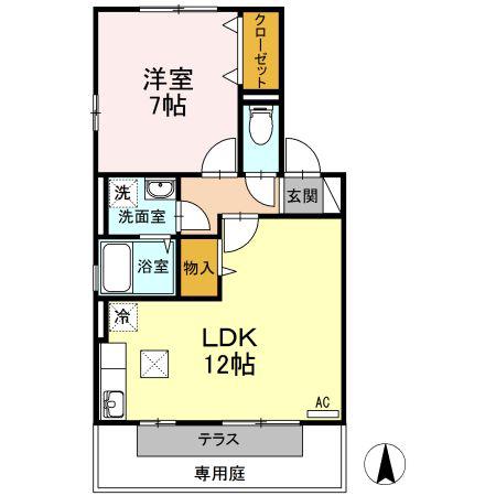 ソレーユ高岡 C棟(1LDK/1階)の間取り写真
