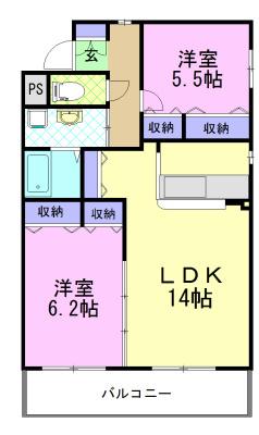 シャルマンテール(2LDK/2階)の間取り写真