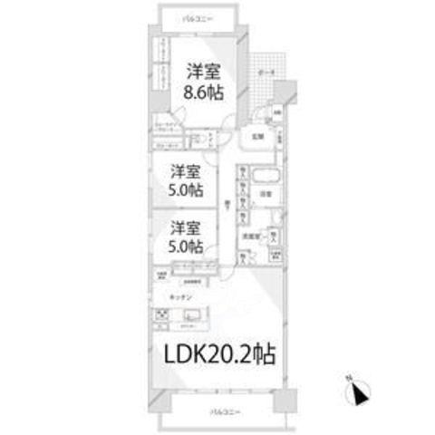キャッスルコート飾磨(3LDK/6階)の間取り写真