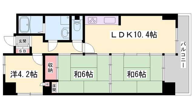 ライオンズマンション姫路船場南(3LDK/4階)の間取り写真