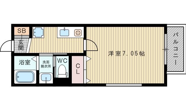 モノトーン淡路(1K/4階)の間取り写真