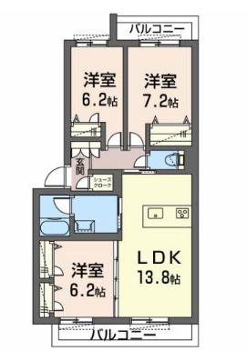 CASA BLANCA(3LDK/2階)の間取り写真