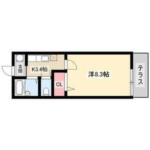 スプリングコート(1K/1階)の間取り写真
