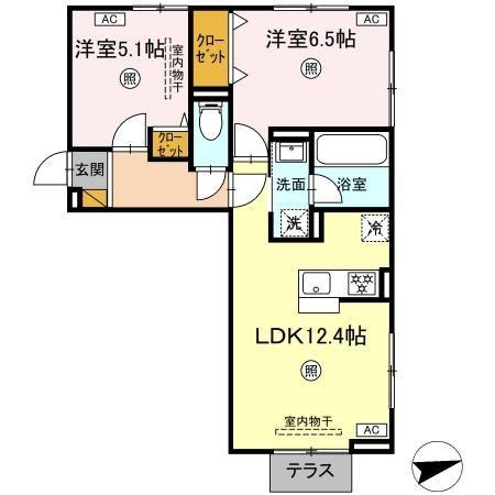 レーヴ・ウェル笠原UN(2LDK/1階)の間取り写真