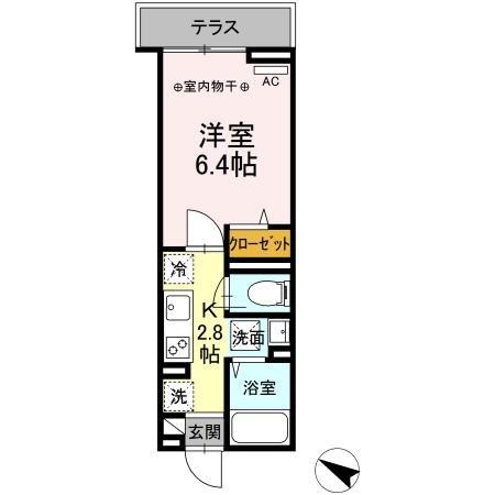 セレスティア北烏山(1K/1階)の間取り写真