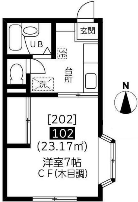 ストーク新城(1K/1階)の間取り写真
