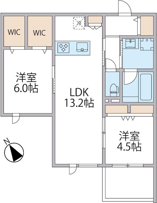 パークアヴェニュー湘南辻堂 北棟(2LDK/1階)の間取り写真