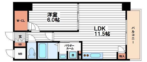 アプリーレ堺筋本町(1LDK/8階)の間取り写真