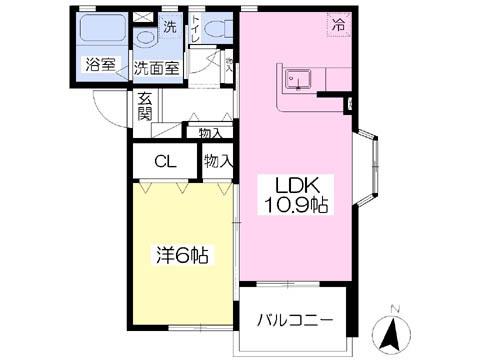 フリューゲルA棟(1LDK/1階)の間取り写真