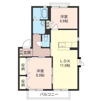 グランガルデ E棟(2LDK/2階)の間取り写真